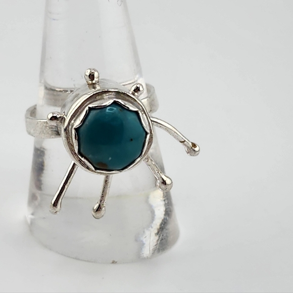 TURQUOISE ANXIETY RING HANDMADE IN STERLING SILVER METAL SIZE 9 - Picture 4 of 7